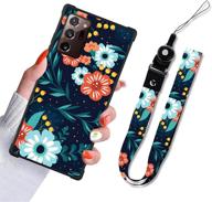 🌺 samsung galaxy note 20 5g case: orange blue flower floral blossom design | full protective shockproof phone cover for women | with lanyard neck strap | compatible with samsung note 20 5g 6.7 inch logo