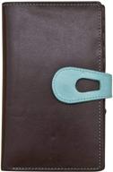 brown turquoise leather three wallet logo