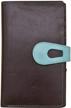 brown turquoise leather three wallet logo