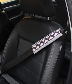 img 1 attached to 🚗 5-Piece Pink Boho Universal Fit Front Seat Covers with Steering Wheel Cover and Seat Belt Pads, Multi-Pattern Bohemian Seat Protectors for Sedans, SUVs, Vans, and Trucks