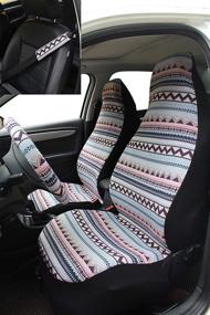 img 3 attached to 🚗 5-Piece Pink Boho Universal Fit Front Seat Covers with Steering Wheel Cover and Seat Belt Pads, Multi-Pattern Bohemian Seat Protectors for Sedans, SUVs, Vans, and Trucks
