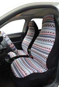 img 2 attached to 🚗 5-Piece Pink Boho Universal Fit Front Seat Covers with Steering Wheel Cover and Seat Belt Pads, Multi-Pattern Bohemian Seat Protectors for Sedans, SUVs, Vans, and Trucks