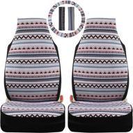 🚗 5-piece pink boho universal fit front seat covers with steering wheel cover and seat belt pads, multi-pattern bohemian seat protectors for sedans, suvs, vans, and trucks logo