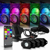 🔆 opt7 aura rgb светодиодные рок-лампы 4 шт. с звуковой синхронизацией через приложение bluetooth, регулятором яркости, стробоэффектом, идеально герметичные корпусы ip68 для внедорожных грузовиков, rzr, atv, utv логотип