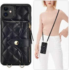 img 2 attached to 📱 LAMEEKU iPhone 12 Pro/12 Wallet Case: Quilted PU Leather Card Holder with Crossbody Strap - 6.1'' Black