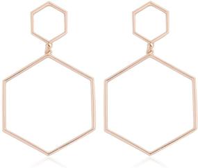 img 3 attached to 🔶 Stylish Bohemian Geometric Polygon Open Hoop Earrings - Chic Metallic Cut-Out Rectangle, Diamond, Hexagon, Octagon Dangles