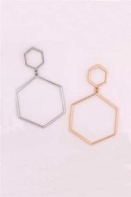 img 2 attached to 🔶 Stylish Bohemian Geometric Polygon Open Hoop Earrings - Chic Metallic Cut-Out Rectangle, Diamond, Hexagon, Octagon Dangles