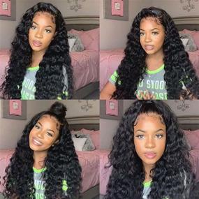 img 3 attached to 💦 Luxurious Water Wave Lace Front Wigs for Black Women - Brazilian Virgin Human Hair, 22 Inch, 180% Density, Natural Color