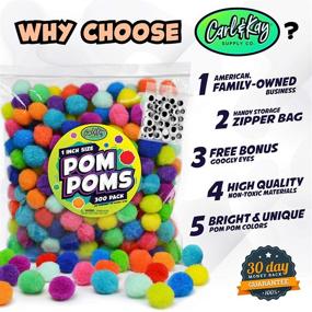 img 2 attached to 🎨 300 Piece Carl & Kay Pom Poms Assortment - 250 x 1 Inch Craft Pom Pom Balls & 50 Googly Eyes - Vibrant Assorted Colors - Perfect for Arts, Crafts, and DIY Projects - Large Pom Poms for Crafts