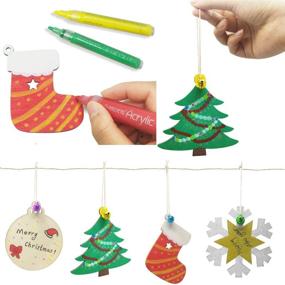 img 1 attached to 🎄 40-Piece Christmas Crafts Unfinished Wooden Christmas Ornaments Kit with Colorful Bells and Wax Rope - DIY Holiday Decorations and Craft Making