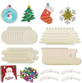 img 4 attached to 🎄 40-Piece Christmas Crafts Unfinished Wooden Christmas Ornaments Kit with Colorful Bells and Wax Rope - DIY Holiday Decorations and Craft Making