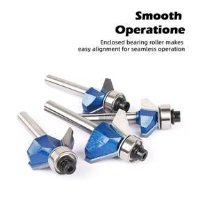 img 2 attached to 🔧 KOWOOD Plus 45 Degree Chamfer Router Bit Set, 1/4 Inch Shank, C3 Carbide, Cutting Diameter 1/4”, 5/16”, 3/8”, 1/2”. Perfect for Angled Edges, Clean Edge or Decorative Pieces