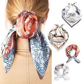 img 4 attached to Get a Good Night's Sleep with JXshelwen's Silk Head Scarf Set - 4PCS of Large Square Scarves for Women