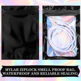 img 1 attached to 100-Piece Smell Proof Mylar Bags: Resealable Odor Proof, Ziplock, Holographic Packaging with Clear Window - Ideal for Food, Gloss, Eyelashes, Jewelry, Electronics - 4 x 6 Inch (Black)