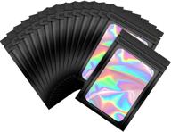 100-piece smell proof mylar bags: resealable odor proof, ziplock, holographic packaging with clear window - ideal for food, gloss, eyelashes, jewelry, electronics - 4 x 6 inch (black) логотип