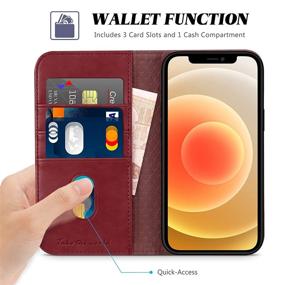 img 2 attached to Premium TUCCH iPhone 13 Wallet Case 5G with Card Holder | Folio PU Leather 📱 Cover | Kickstand Flip Case | TPU Shockproof Interior | Dark Red | 6.1-inch 2021 Compatible