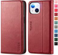 premium tucch iphone 13 wallet case 5g with card holder | folio pu leather 📱 cover | kickstand flip case | tpu shockproof interior | dark red | 6.1-inch 2021 compatible logo