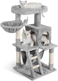 img 4 attached to 🐱 Dooradar Cat Tree Tower, 39-inch Condo with Hammock, Basket Cradle, Scratching Posts & Climbing Ladder for Indoor Cats to Play & Rest, 3-tier Kitten Kitty Activity Center Stand House in Gray