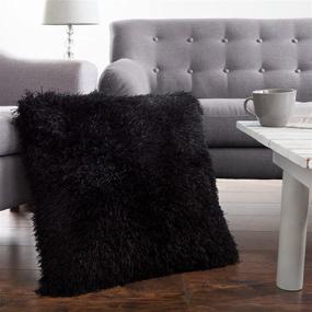 img 1 attached to 🖤 Lavish Home Oversized Black Square Luxury Plush Floor/Throw Pillow – Shag Faux Fur Glam Decor Cushion for Bedroom, Living Room, or Dorm