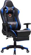 🪑 ficmax ergonomic gaming chair with footrest: massage & reclining | blue/black, high back gamer chair for e-sport, racing style home office chair with headrest and lumbar support logo