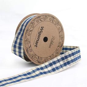 img 1 attached to 🎀 Wigsmart Plaid Ribbon - 1 Inch X 20 Yards Spool with Layered Gold Edge, Gingham Fabric Ribbon for Christmas Crafts and Gift Wrapping (Blue & Gold Checkered Design)