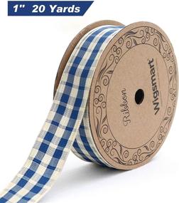 img 3 attached to 🎀 Wigsmart Plaid Ribbon - 1 Inch X 20 Yards Spool with Layered Gold Edge, Gingham Fabric Ribbon for Christmas Crafts and Gift Wrapping (Blue & Gold Checkered Design)