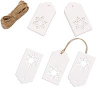 🎄 whaline 100 pcs christmas kraft paper tags | snowflake shaped hang labels with 30 meters twine for diy arts, crafts, wedding, thanksgiving, and holiday decorations (white) logo