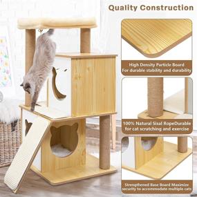 img 2 attached to Q-Hillstar Modern Cat Tree: Stylish Multi-Level Tower with Condo, Scratching Posts, Dangling Balls, Removable Mats - Perfect Wooden Furniture for Kittens and Cats