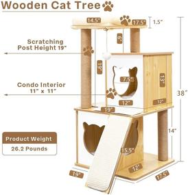 img 3 attached to Q-Hillstar Modern Cat Tree: Stylish Multi-Level Tower with Condo, Scratching Posts, Dangling Balls, Removable Mats - Perfect Wooden Furniture for Kittens and Cats