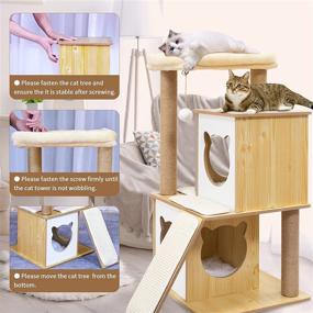 img 1 attached to Q-Hillstar Modern Cat Tree: Stylish Multi-Level Tower with Condo, Scratching Posts, Dangling Balls, Removable Mats - Perfect Wooden Furniture for Kittens and Cats