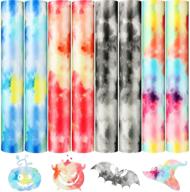 🎨 premium 8 sheet tie dye heat transfer vinyl set for diy t shirt and fabric, halloween rainbow watercolor colors - iron on htv 12 x 8 inch - 4 assorted colors logo