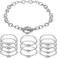 💍 set of 12 metal plated link chain bracelets with ot toggle clasps - ideal for men and women, crafting minimalist jewelry (silver) logo