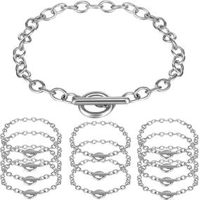 img 4 attached to 💍 Set of 12 Metal Plated Link Chain Bracelets with OT Toggle Clasps - Ideal for Men and Women, Crafting Minimalist Jewelry (Silver)