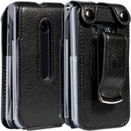 enhance your lg classic flip phone with a sleek [black vegan leather] case: form-fit cover + [built-in screen protection] and [metal belt clip] - lg classic flip (l125dl) logo