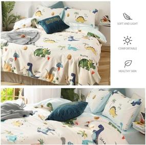 img 2 attached to 🦕 EAVD Cute Dinosaur Duvet Cover Queen - 100% Cotton Dino Bedding, Beige Reversible Pattern - Kids Dinosaur Bedding for Boys and Girls - Comforter Set with 2 Pillowcases and Zipper Closure