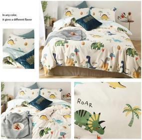 img 3 attached to 🦕 EAVD Cute Dinosaur Duvet Cover Queen - 100% Cotton Dino Bedding, Beige Reversible Pattern - Kids Dinosaur Bedding for Boys and Girls - Comforter Set with 2 Pillowcases and Zipper Closure