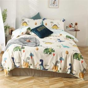 img 4 attached to 🦕 EAVD Cute Dinosaur Duvet Cover Queen - 100% Cotton Dino Bedding, Beige Reversible Pattern - Kids Dinosaur Bedding for Boys and Girls - Comforter Set with 2 Pillowcases and Zipper Closure