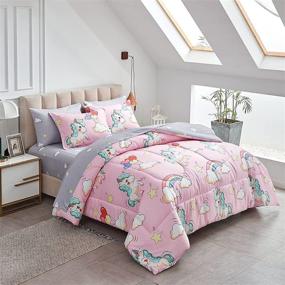 img 3 attached to 🦄 Unicorn Pink Bed in a Bag: 6-Piece Twin Size Comforter Set for Kids Girls - Reversible Comforter, Pillow Shams, Sheet Set, Pillowcases