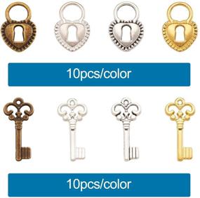 img 3 attached to 🔑 80pcs/Box Vintage Skeleton Small Key & Lock Charms Collection for DIY Jewelry Craft Making – 4 Color | Kissitty 10-11.5x17-21.5mm