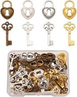 🔑 80pcs/box vintage skeleton small key & lock charms collection for diy jewelry craft making – 4 color | kissitty 10-11.5x17-21.5mm logo