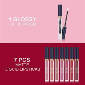 img 3 attached to 💄 Velvety Matte Liquid Lipstick Set with Lip Plumper - Long Lasting, High Pigmented, Waterproof Nude Lip Gloss Kit for Girls and Women - Make Up Gift Set (8pcs)