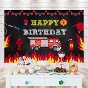 img 1 attached to 🔥 Fireman Birthday Backdrop for Boys: Firefighter Themed Happy Birthday Background - 5X3ft Firetruck Party Backdrops for Kids, Fire Truck Cake Table Decorations - Boy Birthday Photo Backdrop, Studio Props