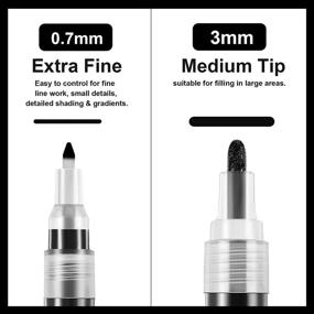 img 3 attached to 🎨 Acrylic Paint Pens - Black and White Marker Set, 0.7mm Extra Fine, 3mm Medium Tip, Waterproof Art Markers for Rock Painting, Ceramic, Glass, Canvas, Mug, Metal, Wood, DIY Supplies - Pack of 12