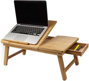 img 3 attached to 👨 Brown Flip Top Laptop Lap Desk with Foldable Legs, Drawer, and Breakfast Tray - Mind Reader