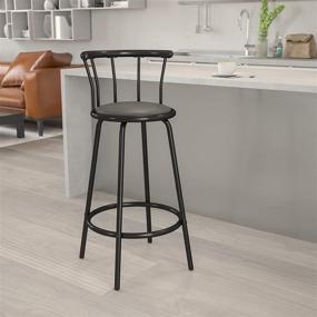 img 3 attached to 🪑 Black Metal Barstool with Crown Back and Swivel Seat in Black Vinyl by Flash Furniture