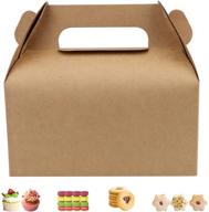 25-pack brown gable gift boxes: kraft boxes for party favors, treats, and gifts - perfect for birthday, wedding, baby shower - 6.5x3.6x3.4 inches - includes handles and stickers logo