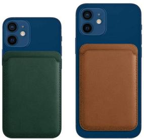 img 1 attached to 💳 Magnetic Leather Wallet RFID Card Holder for iPhone 12, Compatible with Max 2 Cards