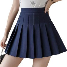 img 4 attached to 👗 High Waisted Pleated Skirt for Girls & Women - Plain Plaid A-line Mini Skirt, Ideal for Skater, Tennis, School Uniforms - Includes Lining Shorts