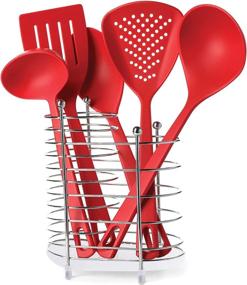 img 4 attached to 🍴 Kitchen Counter Utensil Caddy Organizer - Contemporary Silverware Storage Solution with 2 Sections for Spatula Spoon - Includes Silicone Double Detachable Grates for Rust-Resistance and Free Standing Flatware Tool