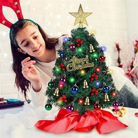 img 3 attached to 🎄 Hausse Christmas Tree Tabletop: 20 Inch Mini Artificial Pine Tree with Ornaments, Pre-lit Small Xmas Tree for Table Holiday Decor - Multicolor LED Lights & Timer - Mini Desktop Tree DIY Set